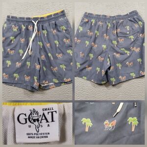 Goat USA Swim Trunk Shorts Men's Small Blue Palm Tree Goat Print Mesh Lined